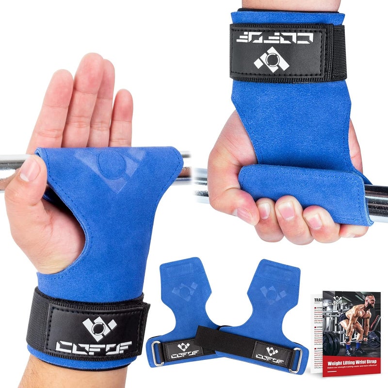 COFOF Weight Lifting Wrist Strap, Double Layer Leather Wrist Strap for Deadlift and Powerlifting, Adjustable Neoprene Padded Gym Workout Lifting Hooks (Pair) - Image 1